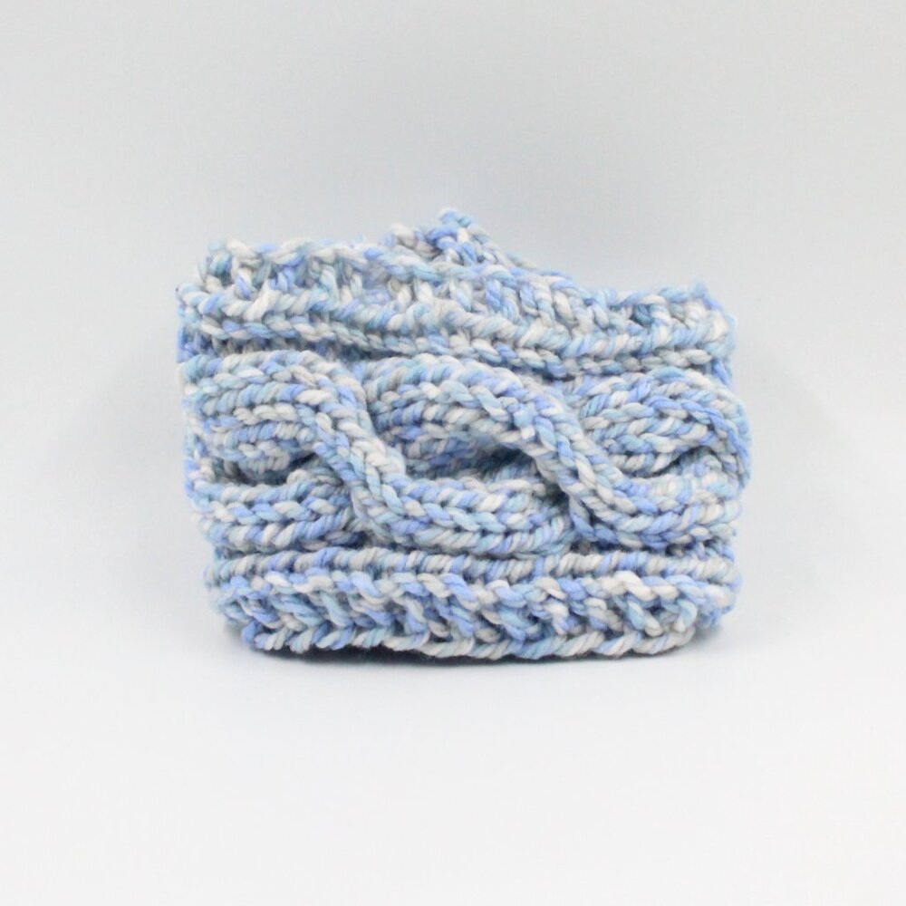 Handmade Hand Knit Chunky Knit Acrylic Blue and White Kids' Ear Warmer